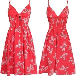 Floral Print Tie Front Spaghetti Strap Dress